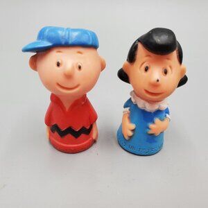 Vintage Charlie Brown and Lucy Peanuts Gang Rubber Figure 2 inch Hong Kong